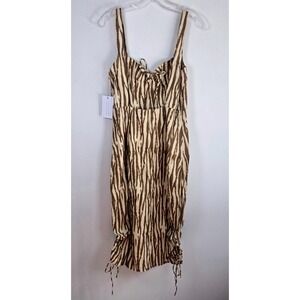 Backyard Roses Midi Dress Brown Zebra Print Tie Front Sleeveless Small NEW‎